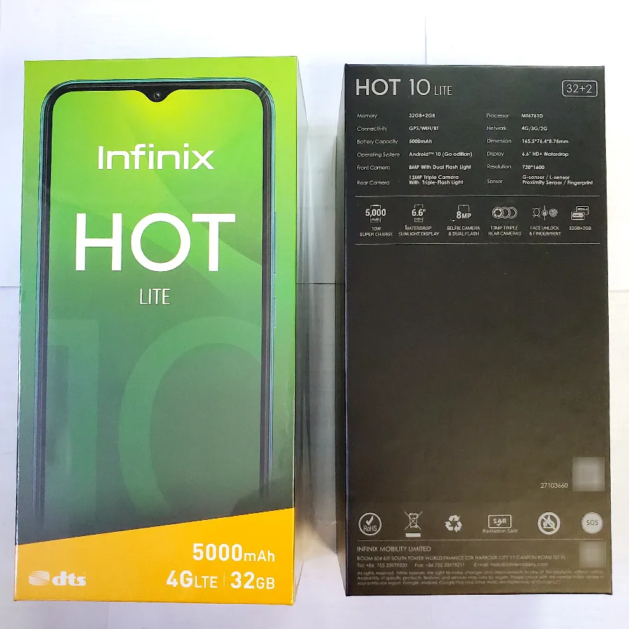 Global Version Infinix Hot 10 Lite X657C 6.6''HD+ 2GB 32GB 1600*720 5000mAh 13MP Triple Camera 10WCharger Helio A20 Mobile Phone infinix cell phone