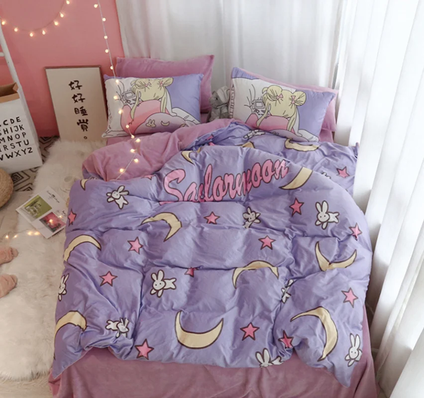 

3pcs/4pcs Cartoon Anime Sailor Moon Luna Cat Bedding Set Cute Girls Kids Printing Duvet Cover Bed Sheet Pillowcase Bedroom Decor