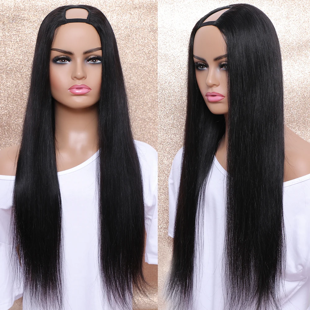 

1.5x4 U Part Wigs Straight Human Hair Wigs Brazilian Remy Wig with Middle Part U Wig with Clips Straight Hair Wigs