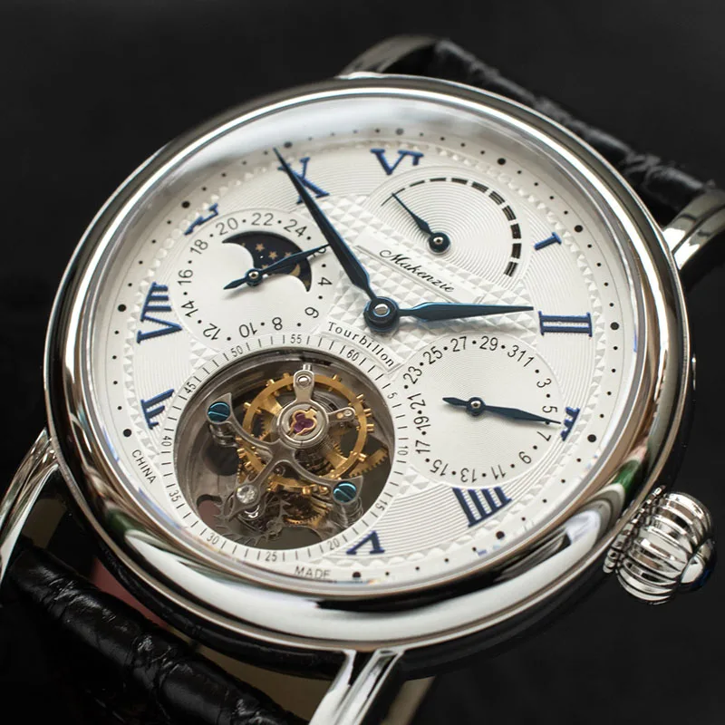 Многофункциональные мужские часы s Pilot Real Tourbillon с календарем Moonphase, механические мужские часы ST8007 Tourbillon, модные часы