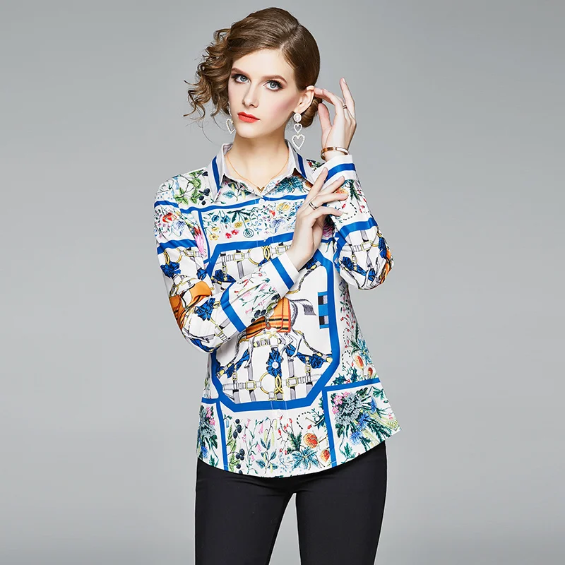 Модная дизайнерская обувь на осень с длинным рукавом цветочным принтом блузка