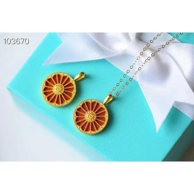 

Full Color Full of Meat South Red round Brand Vintage Pendant Necklace S925 Sterling Silver Gilding Craft Thick Gold Inlaid
