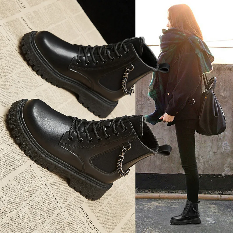 

2021 Winter New British Warmth and Velvet Short Boots Chain Motorcycle Boots Ins Tide Riding Boots C-2805-1