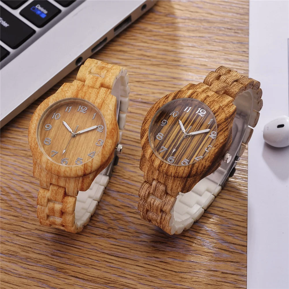 Часы женские кварцевые под дерево роскошные винтажные простые с ремешком из