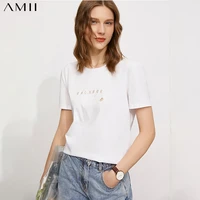 amii minimalism summer new womens tshirt offical lady cotton oneck letter embroidery womens tops causal womens shirt 12120240