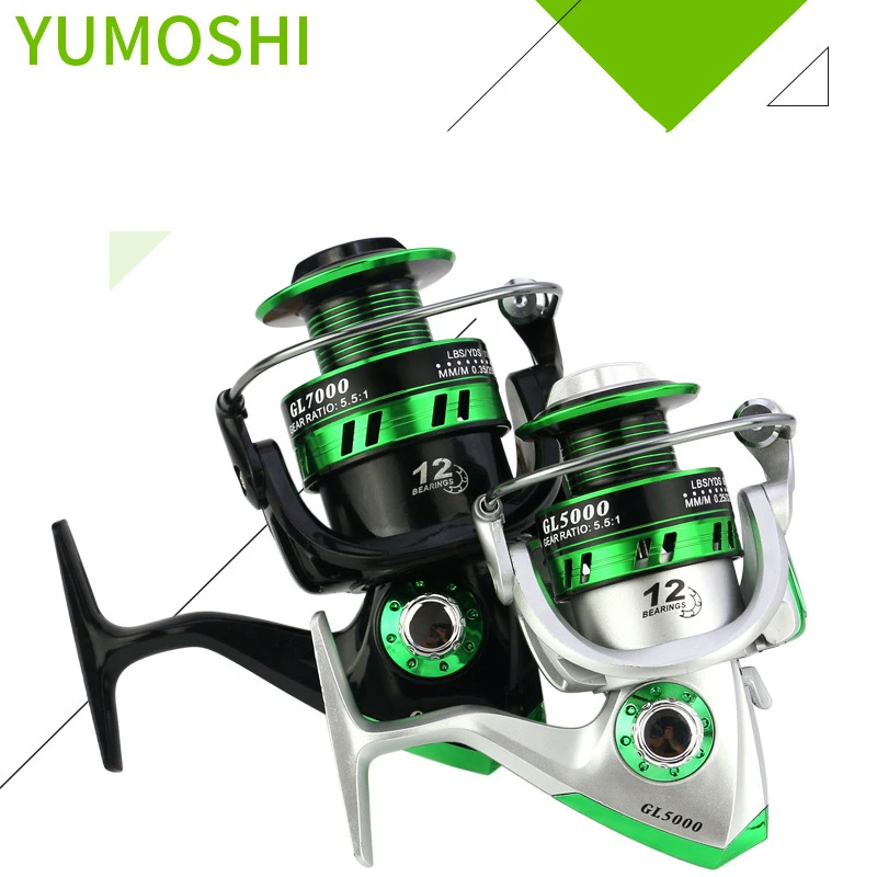 YUMOSHI катушка рыболовная для спиннинга Рыболовная 5 5: 1 12BB подшипник 1000-7000 серии