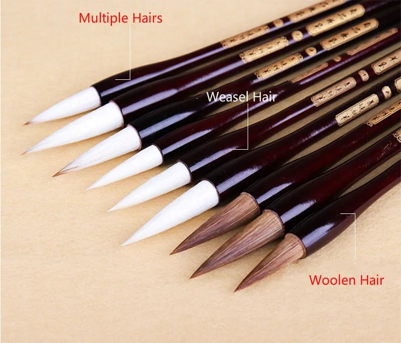 3pcs Weasel Woolen Hair Writing Brushr Beginner Medium Regular Script Calligraphy Chinese Handwriting Practice Craft Supply | Канцтовары
