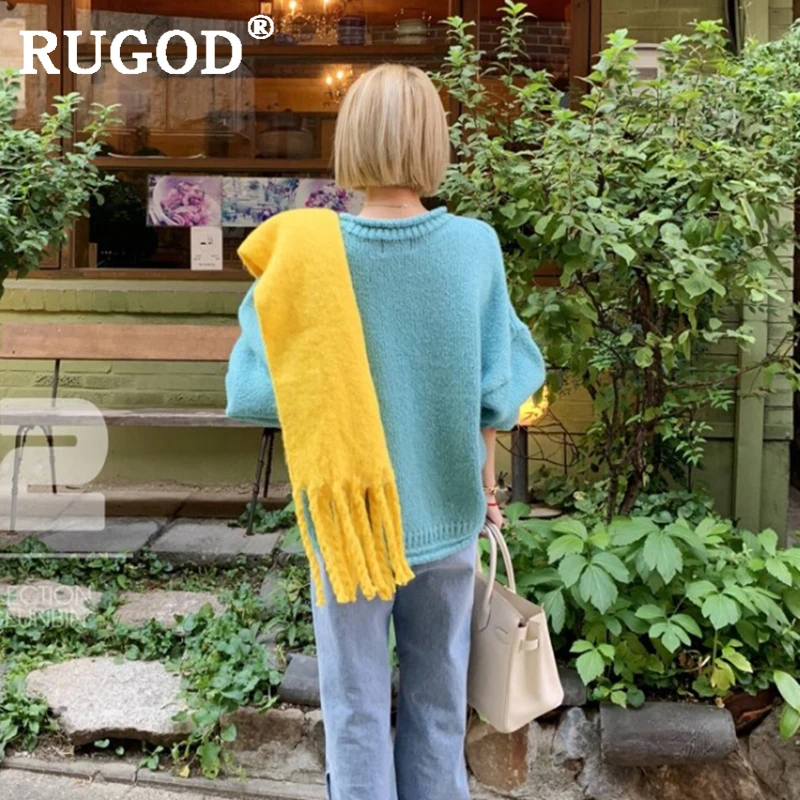 Женский свитер с круглым вырезом RUGOD Vinage однотонный Свободный пуловер рукавами