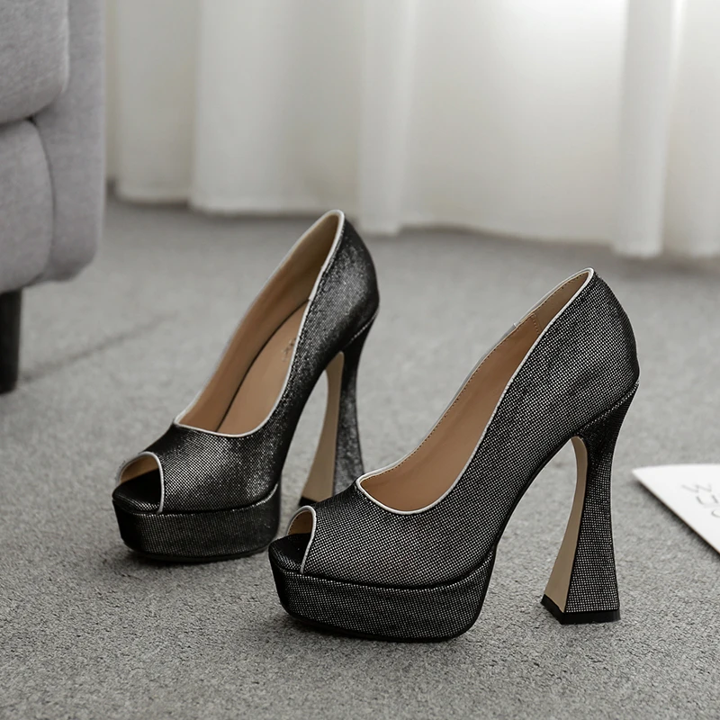 

NIUFUNI 2020 Fashion Peep Toe High Heels Wine Glass Heel Shoes Woman 13.5CM Pumps Platform Ladies Elegant Party Dress Shoes