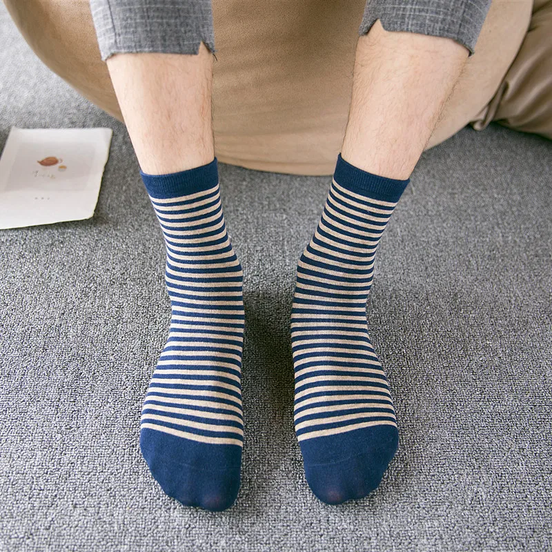 

10Pairs High Quality Men Socks Navy Stripe Anchor Star Snow Male Spring Autumn Winter Crew Sock Breathable Cotton Business Socks