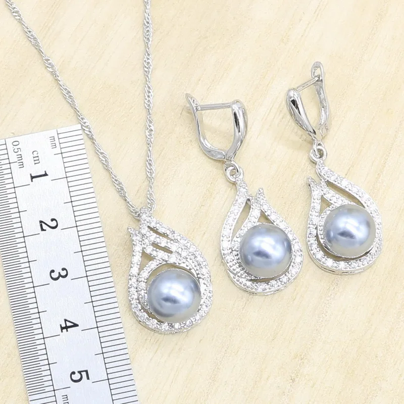 Женский серебряный ювелирный набор серое ожерелье из пресноводного жемчуга