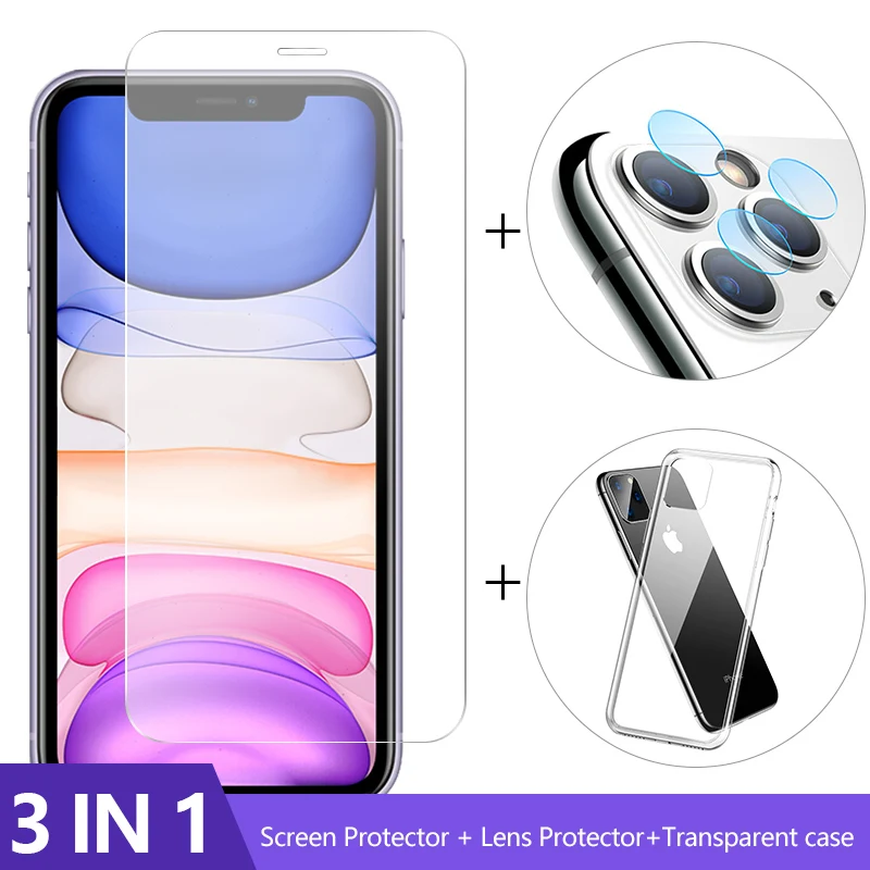 3 в 1 закаленное стекло для iPhone 11 Pro max XS 6 7 8 plus Защитная пленка экрана 6s X XR чехол