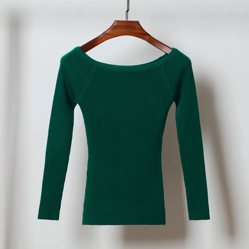 Women Long Sleeve Sweater Slash Neck Pullover 2020 New Spring Casual Solid Off the Shoulder Slim Knitted Female Tops | Женская одежда