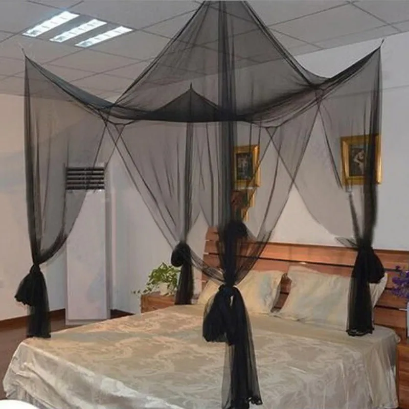 2021 Black White Purple Bedding Canopy Mosquito Net Post Bed Curtain Dustproof Queen King Decoration Home Netting 4 Corner