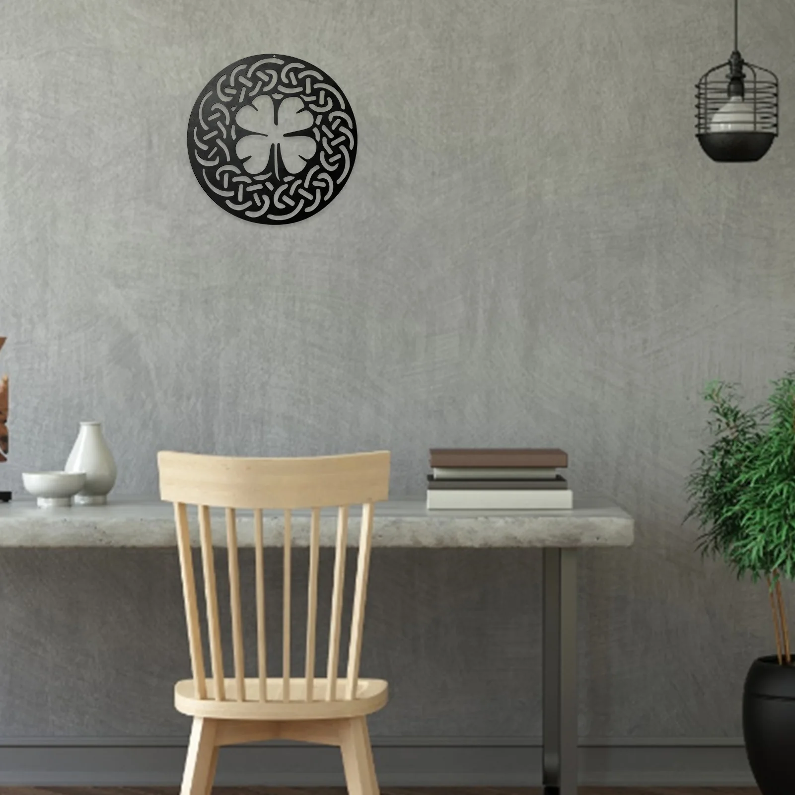 Adornos de Arte de la pared Decoraci&oacute;n de meditaci&oacute;n, nudo celta, colgante de pared del dormitorio de Metal, decoraci&oacute;n de rejilla de cristal definitiva-3