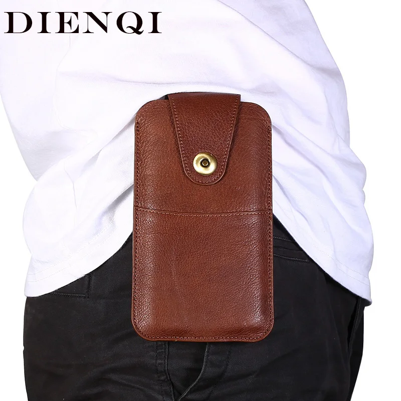 

DIENQI Genuine Leather Male Card Wallets 6.5inch Phone Case Holders Mini Purse for Cards Men's Small Anti-theft Flap Long Wallet