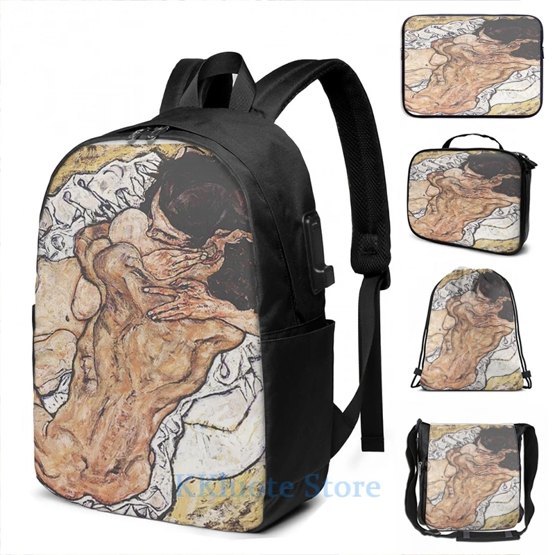Забавный графический принт HD The Hug от Egon Schiele 1917-рюкзак с USB-зарядкой высокой