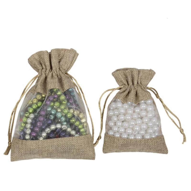 ABFU 30Pcs льняные сумки из органзы мешочки на шнурке рождественские подарки для