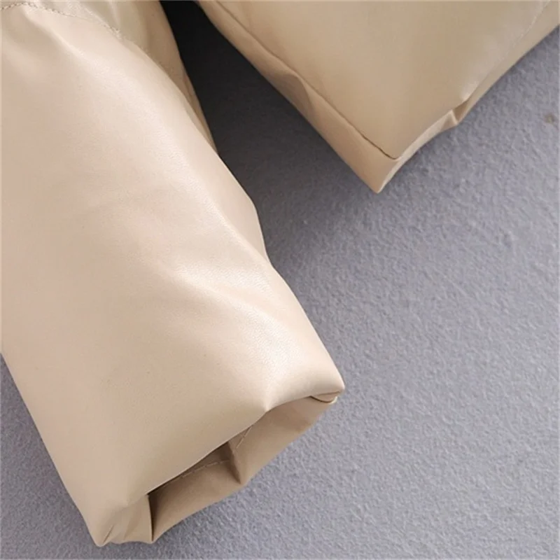 

TRAF ladies fashion thick warm faux leather quilted jacket retro long-sleeved parka jacket streetwear