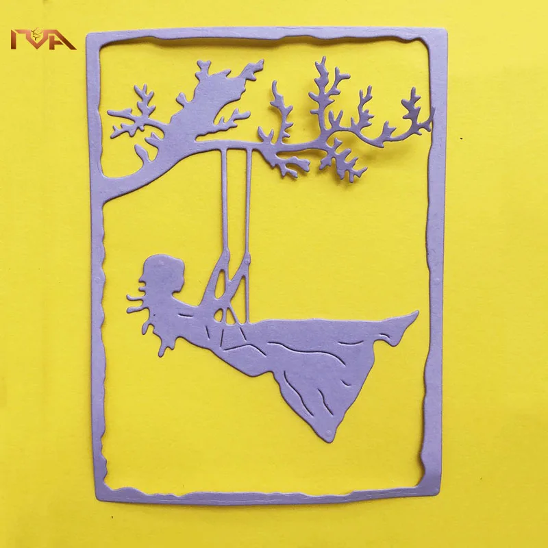 

Скрапбукинг в стиле New Happy Girl Play On A Swing Tree And Girl Frame металлические пресс-формы