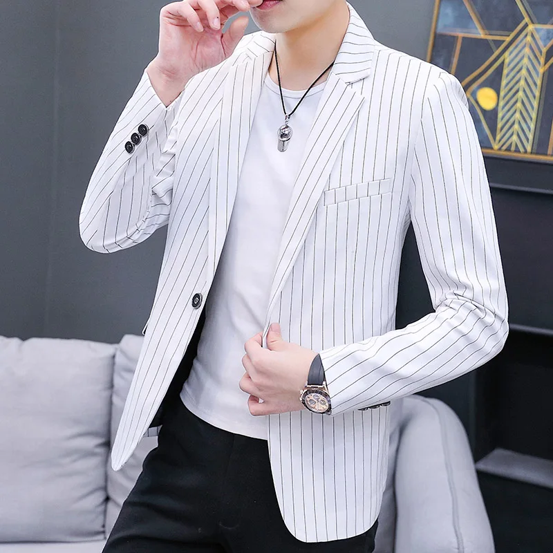 

High Quality Striped Blazer Men Slim Fit Blazer Masculino One Button Four Seasons Business Casual Mens Stylish Blazers