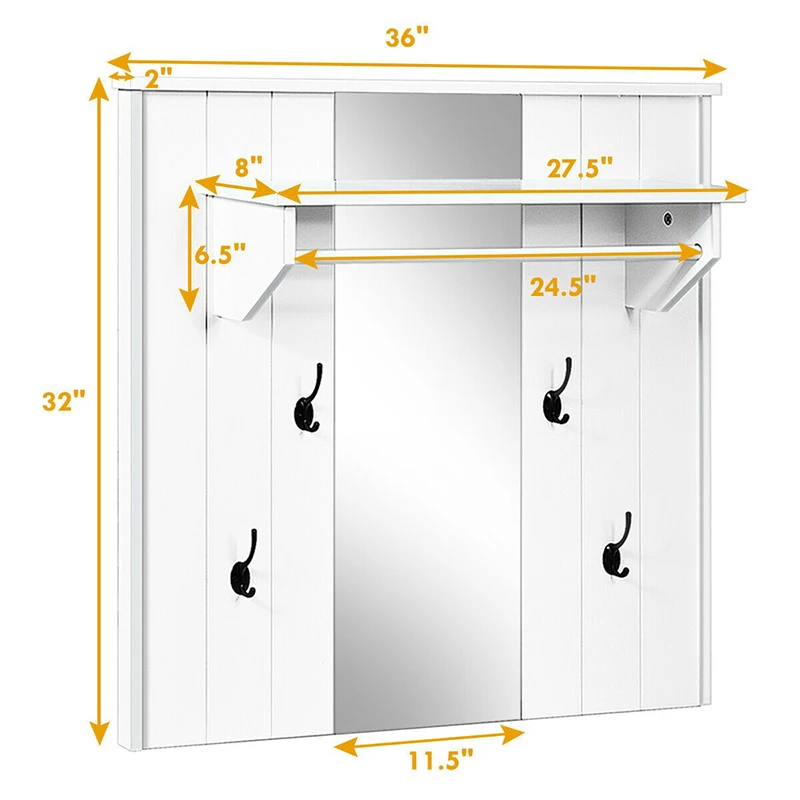 

GIANTEX Wall Mounted Mirror Coat Hat Rack Storage Shelf Space-saving Structure Upper Storage Shelf Entryway Coat Rack