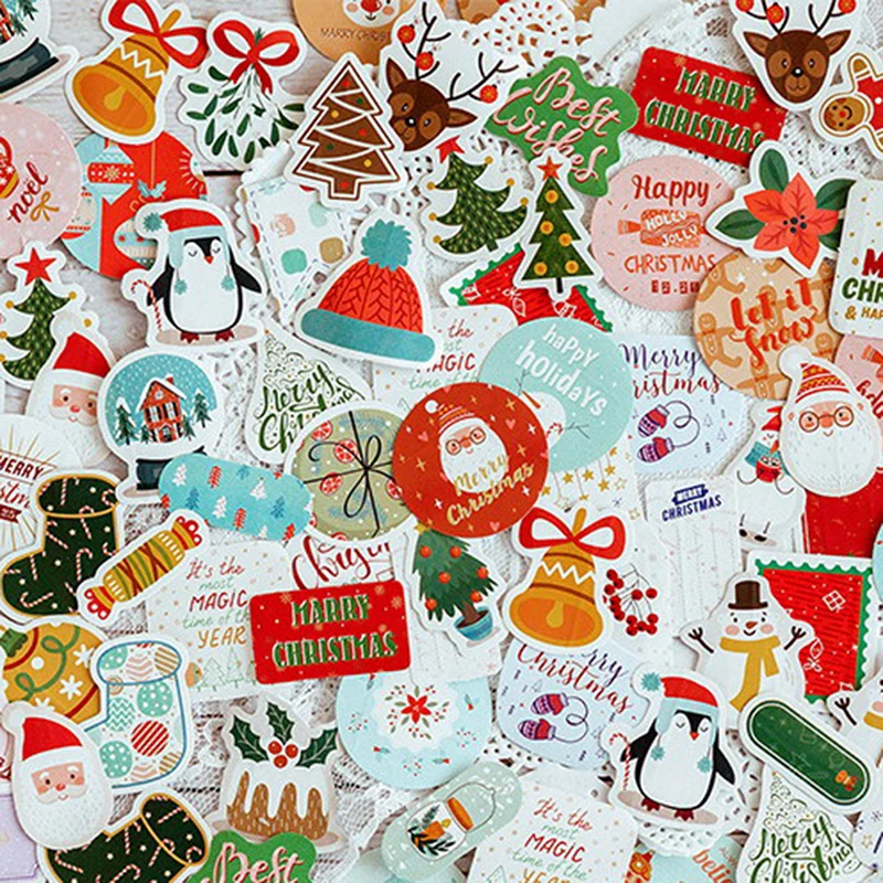 46 шт./кор. Новогодние ёлки наклейки Kawaii Наклейки с оленями Клей милые декор