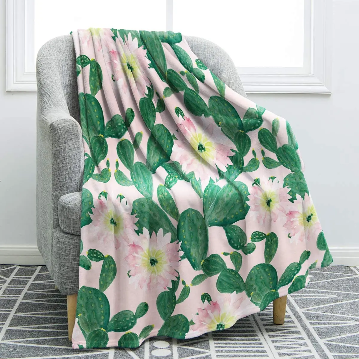 

Cactus Flower Throw Blanket Soft Blanket Kid Baby for Sofa Chair Bed Office Travelling Camping