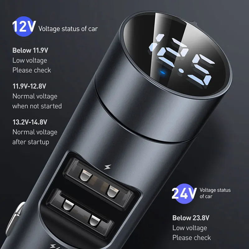 Автомобильное зарядное устройство Baseus Беспроводной MP3 для Bluetooth 5 0 Dual USB 3.1A