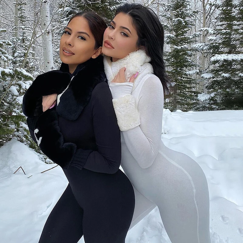 

Streetwear White Black Sexy Bodycon Jumpsuit Women Overalls 2020 Spring Long Sleeve Skinny Rompers Womens Playsuit Female