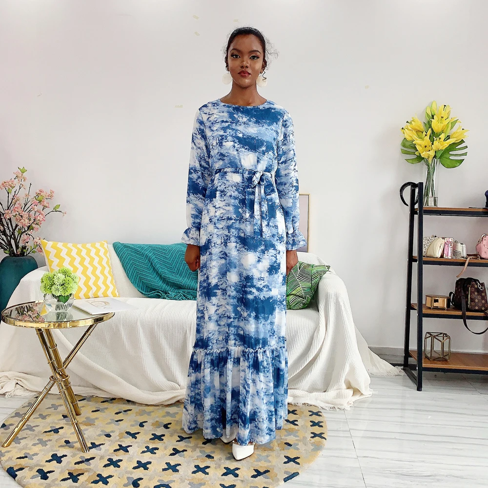Платье-макси с длинным рукавом и поясом принтом | Тематическая одежда униформа