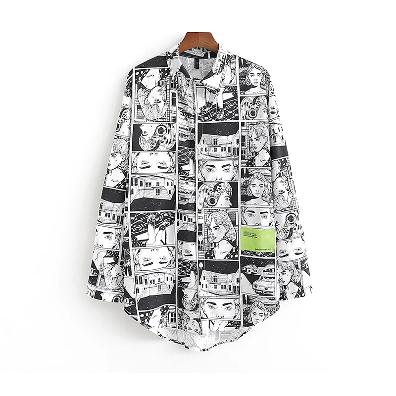 Шикарные новые женские блузки с мультяшным принтом 2019 лето осень женская