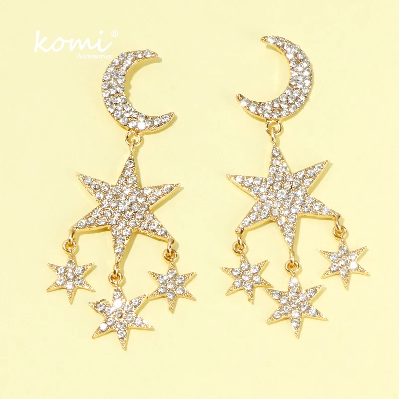 Коми богемный стиль звезды луна Кристалл Висячие серьги блестящие красочные