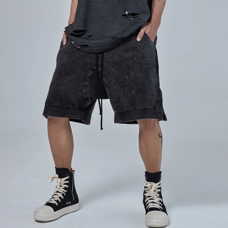 

High Street Washed Retro Cargo Shorts Mens Harajuku Drawstring Straigth Oversize Summer Shorts Loose Hip Hop Knee Length Pants