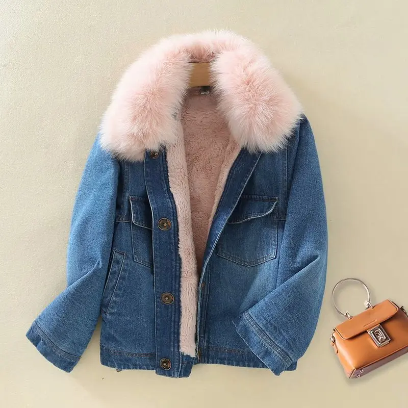 Женская куртка-бомбер с рукавами летучая мышь теплая джинсовая куртка большого