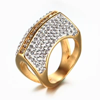 luxury womens gold crystal zircon ring iced out ring engagement wedding ring valentines day gift stainless steel ring