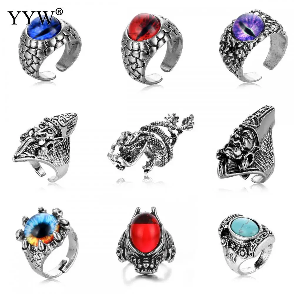 

10pc Punk Vintage Women Men Retro Dragon Claw Evil Eyes Rings Devil Eyeball Snake Animal Crystal Finger Ring Jewelry Halloween