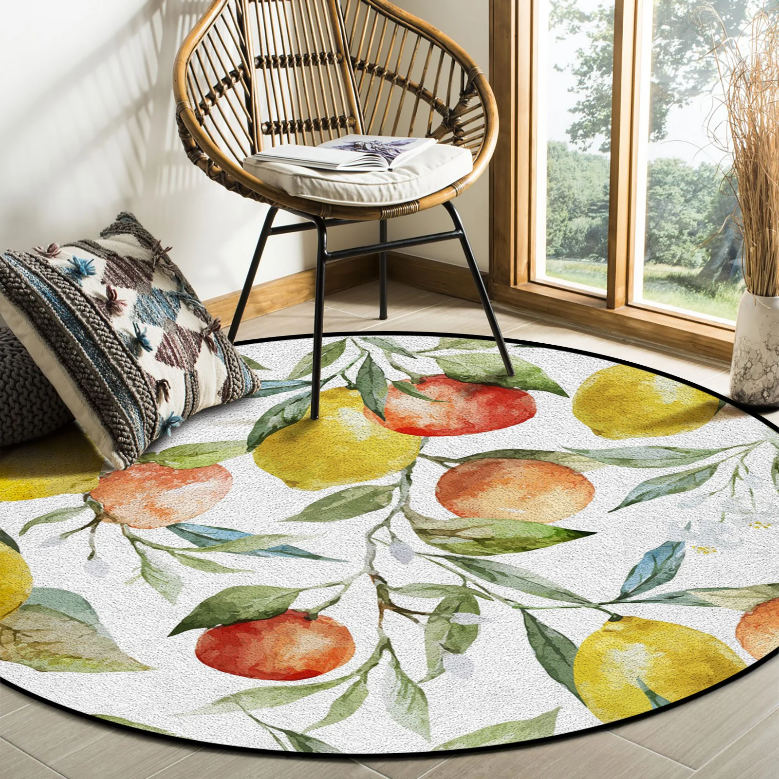 

Grapefruit Watercolor Painting Art Dense Fruit Round Carpets for Bed Room Non-slip Rugs for Living Room Entrance Mat Circle Rug