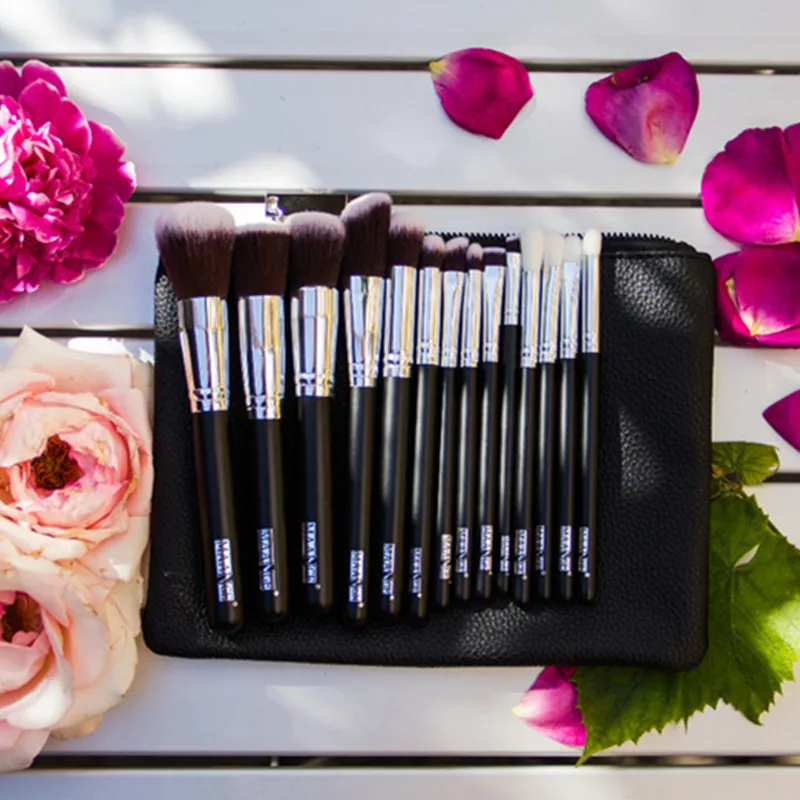 MAANGE 6-15 шт. набор кистей для макияжа Пудра Тени для век Косметика Make Up Brush с ПУ кожаный чехол Красота набор инструментов