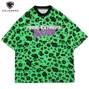Aolamegs Футболка Мужская хип-хоп хит цвет Леопардовый принт парные футболки рок хипстер крутой High Street оверсайз уличная летняя