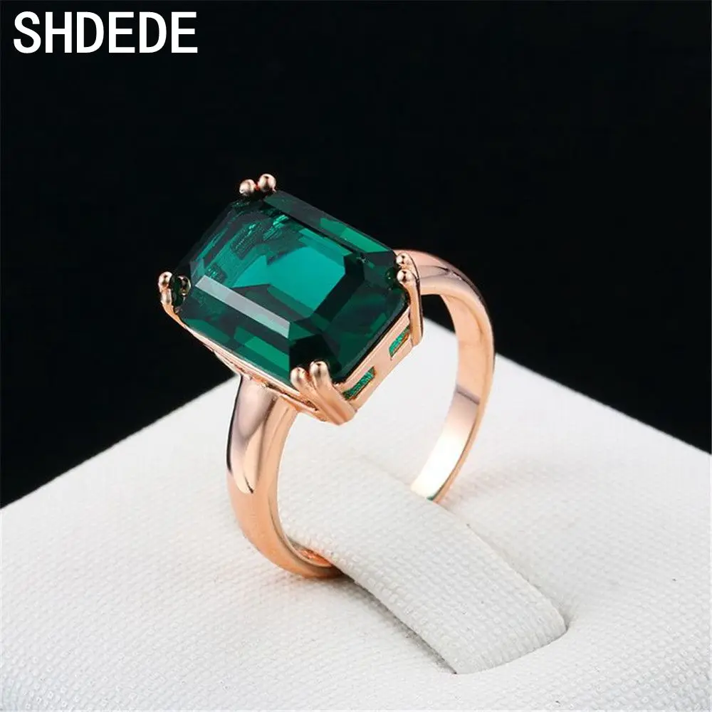 SHDEDE кольца для женщин Классический Стиль квадратной огранки зеленые кристаллы