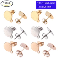 1 bag 304 stainless steel flat round stud earring findings with loop for earring making goldenrose goldstainless steel color
