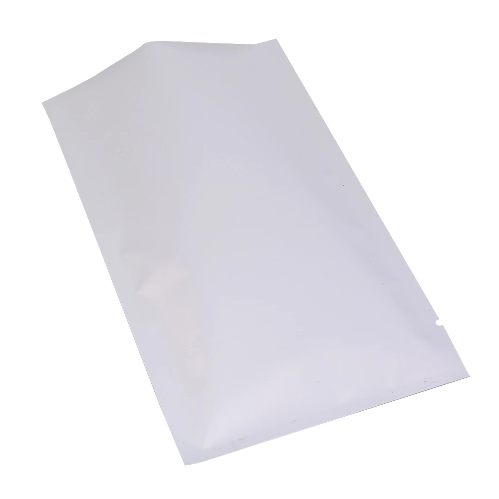 

100Pcs/Pack Metallic Foil Mylar Storage Bags Flat Tear Notch White Open Top Pouches Food Powder Heat-Sealed Packing Bags
