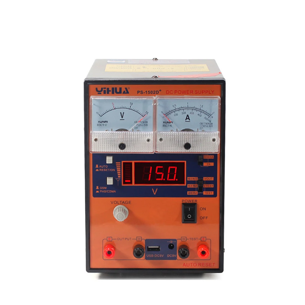 Лабораторный блок питания YIHUA 1502D+ 15V 2A Регулируемый источник питания постоянного тока Регулируемый ЖК-дисплей Напряжение ток Дисплей регулировки