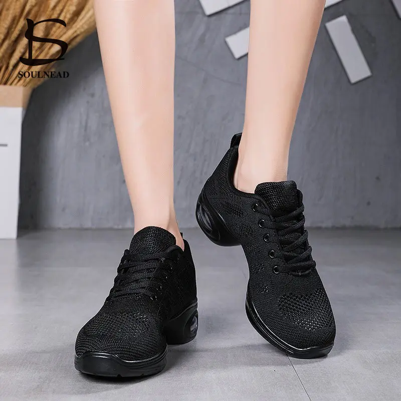 Women Dance Sneakers Woman Jazz Shoes Modern Dancing Shoes Flying Woven Net Spring Summer Outdoor Black White Ladies Sports Shoe