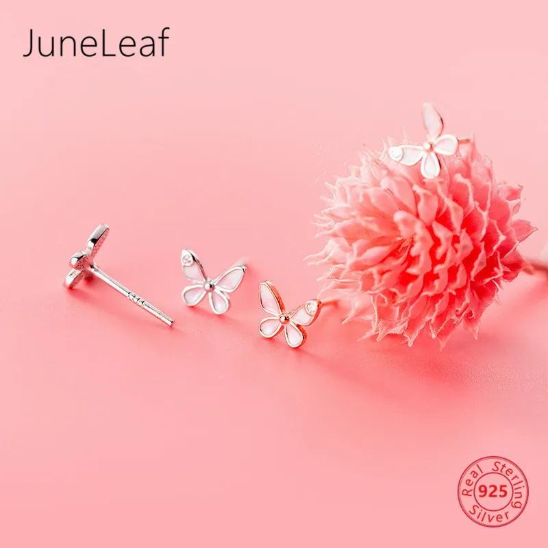 

JuneLeaf Real 100% 925 Sterling Silver Fashion Cute Pink Butterfly Stud Earrings for Women Party Teen Girl Best Jewelry Gift