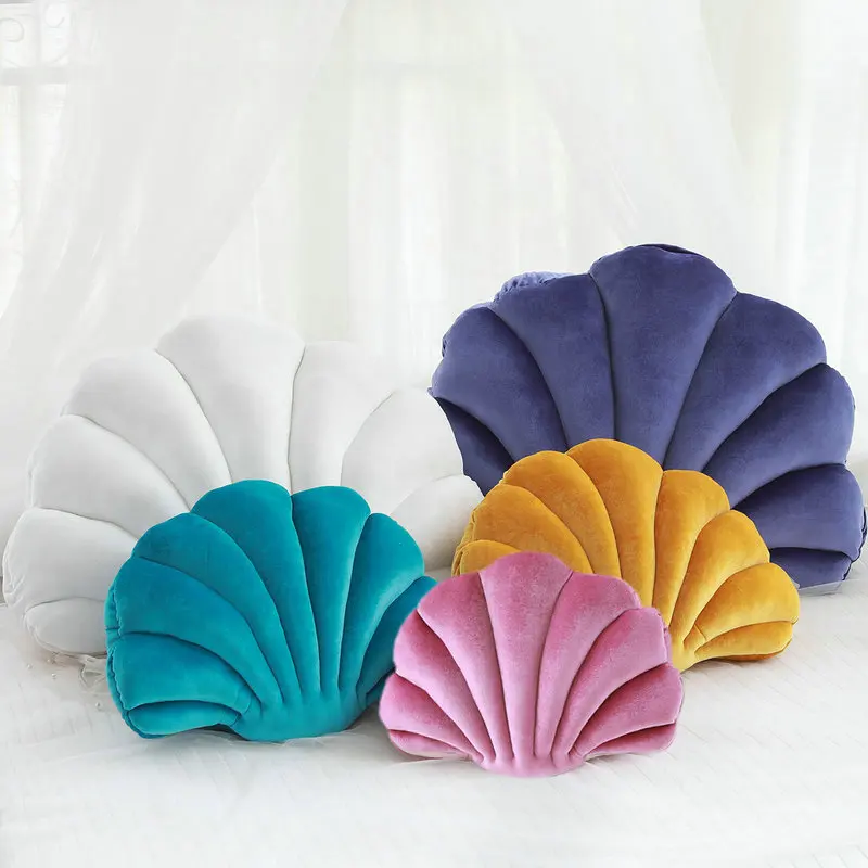 

Sea Shell Stuffed Pillow Velvet Bed Sofa Cushion Creative Luxury Home Decor Gift For Kid Headrest Living Room Party Decorations
