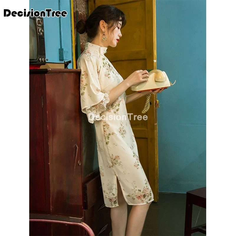 

2021 ladies cotton linen cheongsam chinese qipao dress dress traditional chinese retro qipao elegant party dance costume