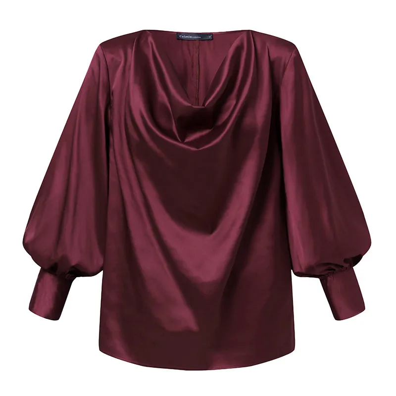 Элегантная атласная блузка Celmia осень 2023 женские длинные рубашки с
