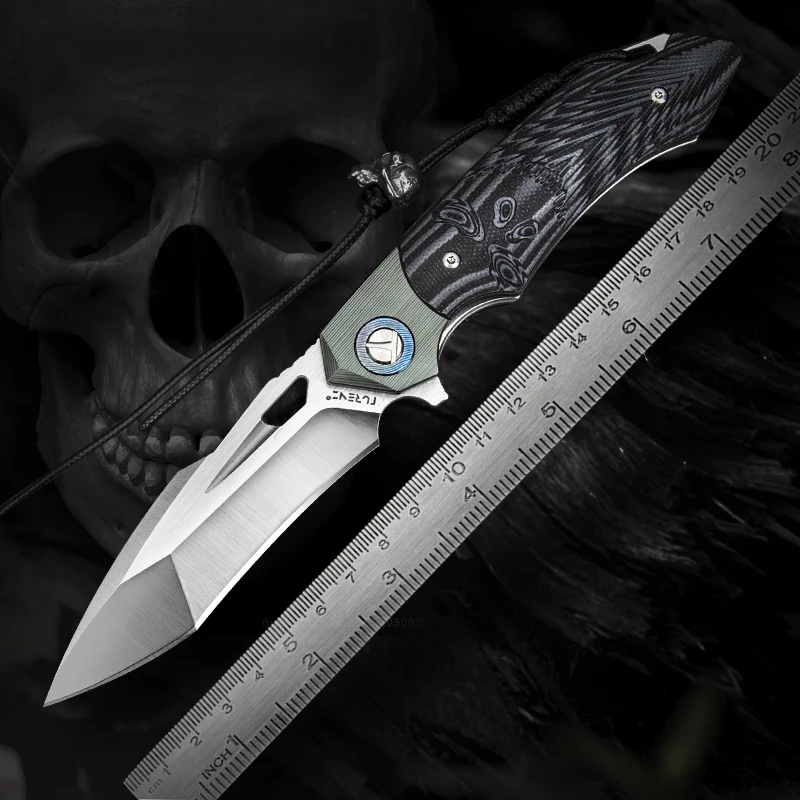 Skull Theme Cool Folding Pocket Knife Titanium Damascus and G10 Handle EDC Tanto Point Knives for Outdoor Self Defence Survival